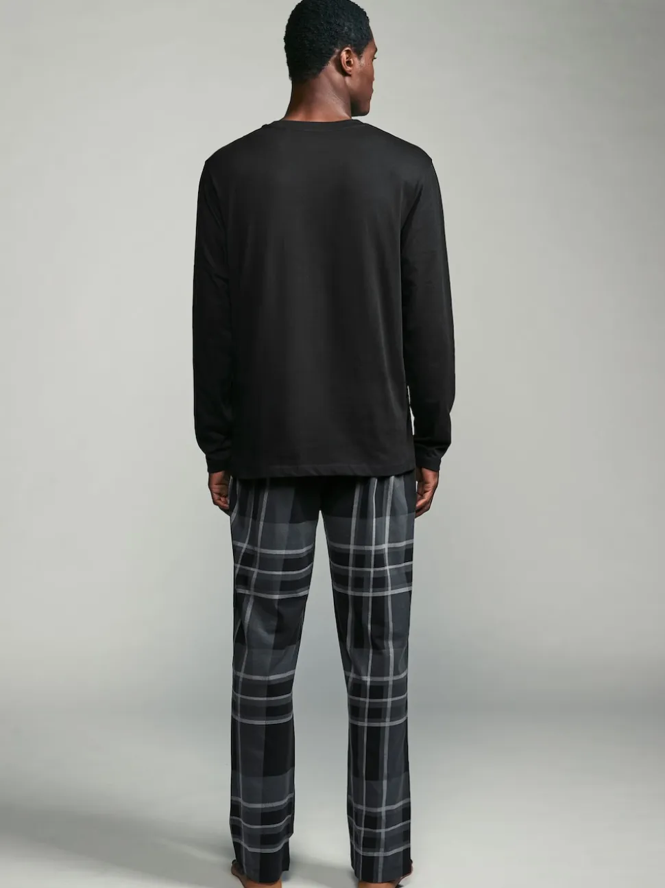 Black/Grey Check Long Sleeve 100% Cotton Pyjamas Set