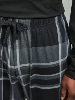 Black/Grey Check Long Sleeve 100% Cotton Pyjamas Set