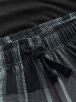 Black/Grey Check Long Sleeve 100% Cotton Pyjamas Set