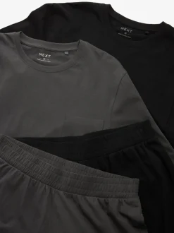 Black/Grey Long Sleeve Cuffed 100% Cotton Pyjamas 2 Pack