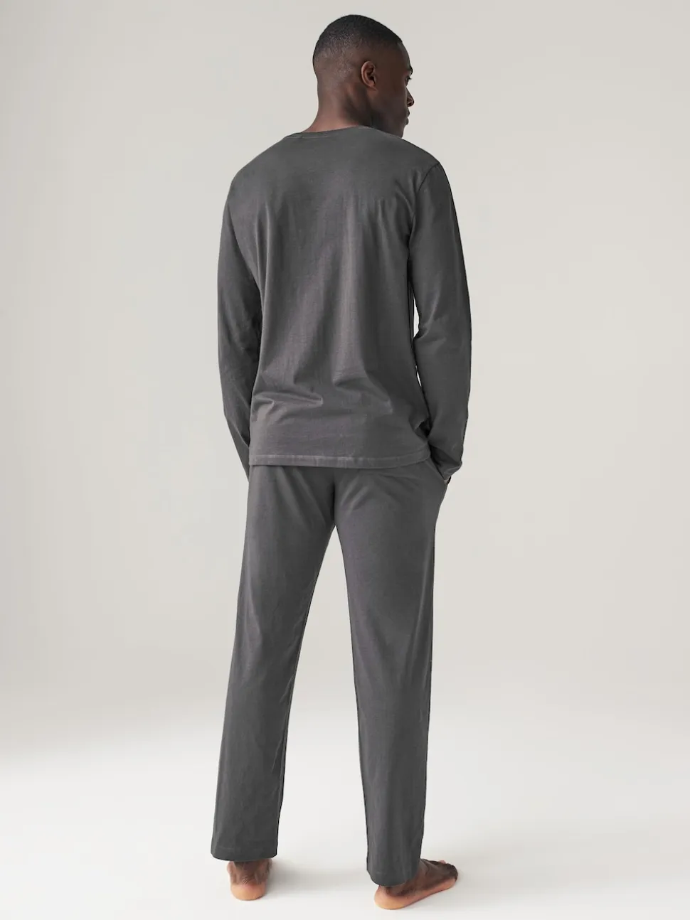 Black/Grey Long Sleeve Cuffed 100% Cotton Pyjamas 2 Pack