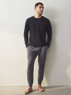 Black/Grey Long Sleeve Cuffed 100% Cotton Pyjamas