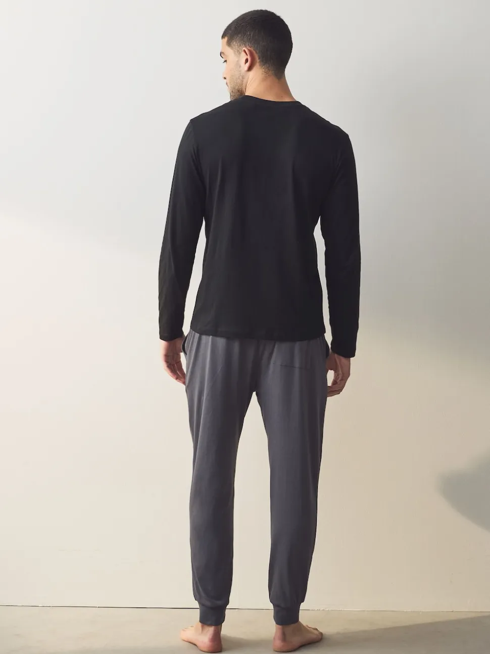Black/Grey Long Sleeve Cuffed 100% Cotton Pyjamas