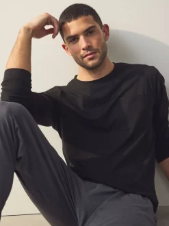 Black/Grey Long Sleeve Cuffed 100% Cotton Pyjamas