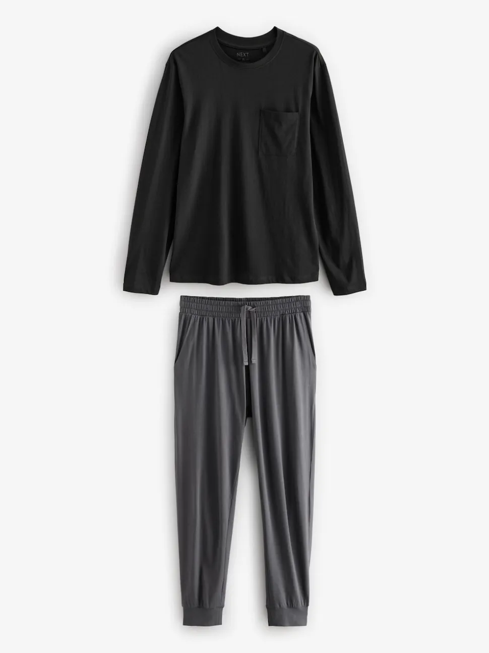 Black/Grey Long Sleeve Cuffed 100% Cotton Pyjamas