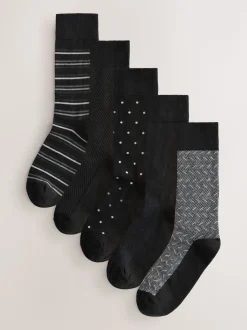 Black/Grey Pattern Smart Socks 5 Pack