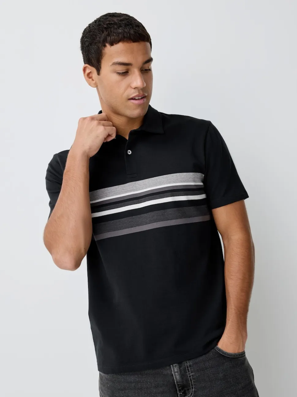 Black/Grey/Neutral Block Regular Fit Short Sleeve Jersey Polo Shirts 3 Pack