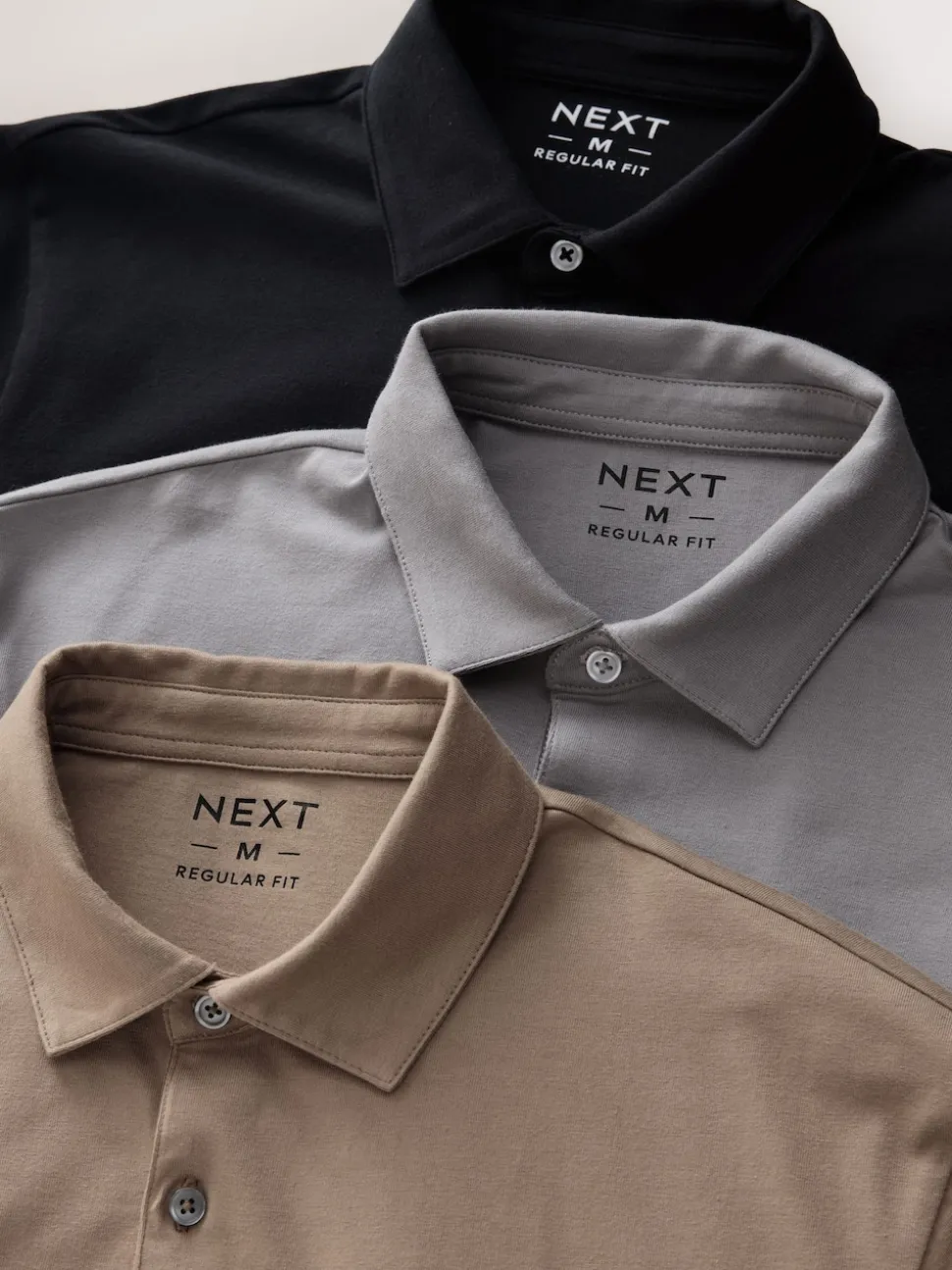Black/Grey/Neutral Block Regular Fit Short Sleeve Jersey Polo Shirts 3 Pack