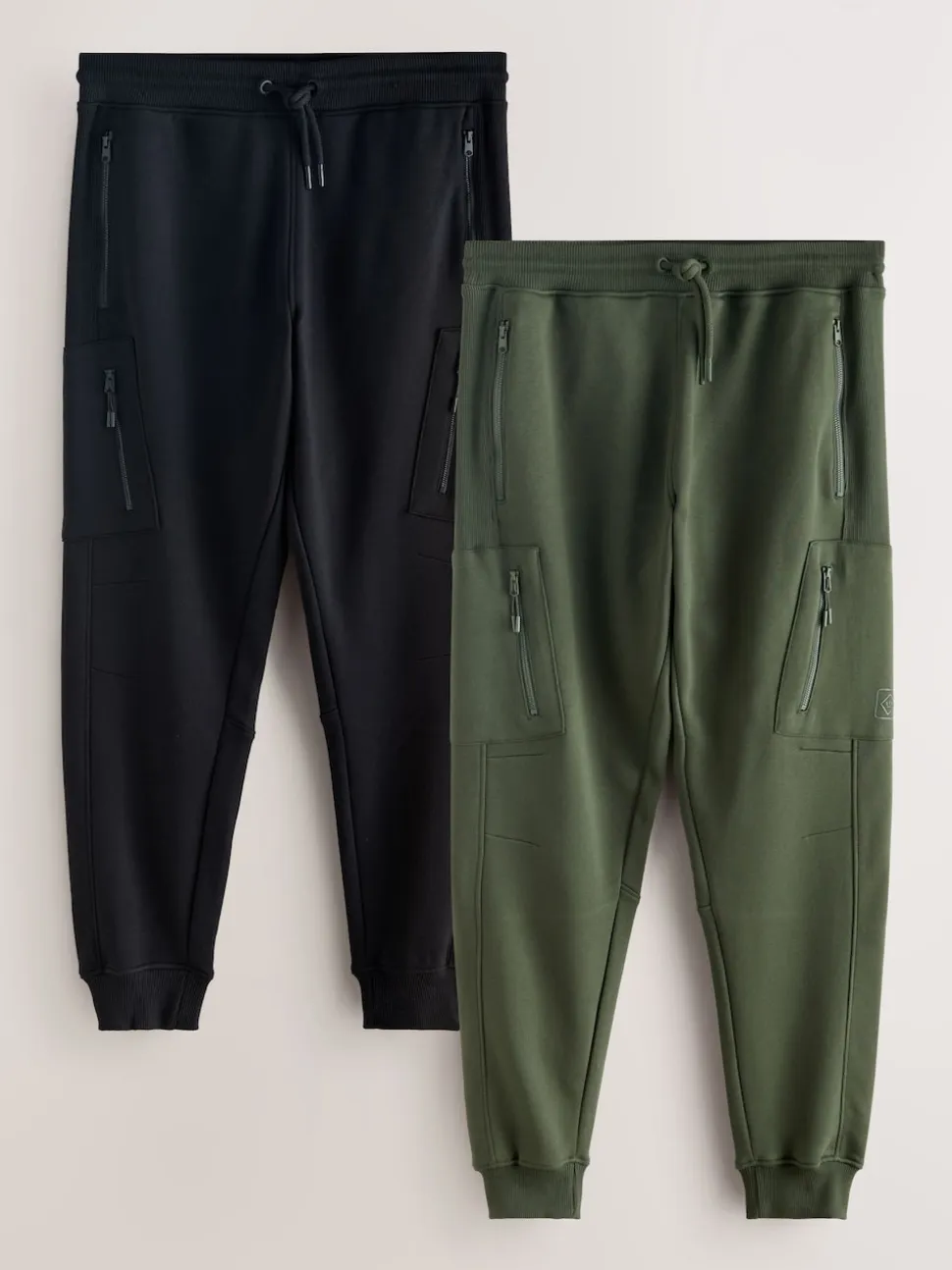Black/Khaki Green Slim Fit Utility Brushback Heavyweight 2 Pack Cargo Joggers