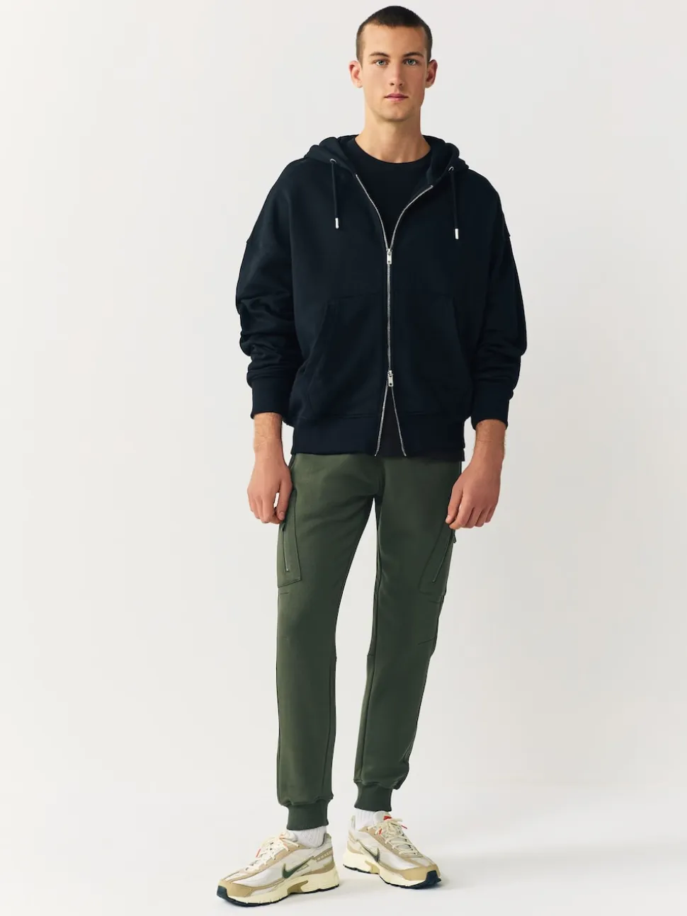 Black/Khaki Green Slim Fit Utility Brushback Heavyweight 2 Pack Cargo Joggers