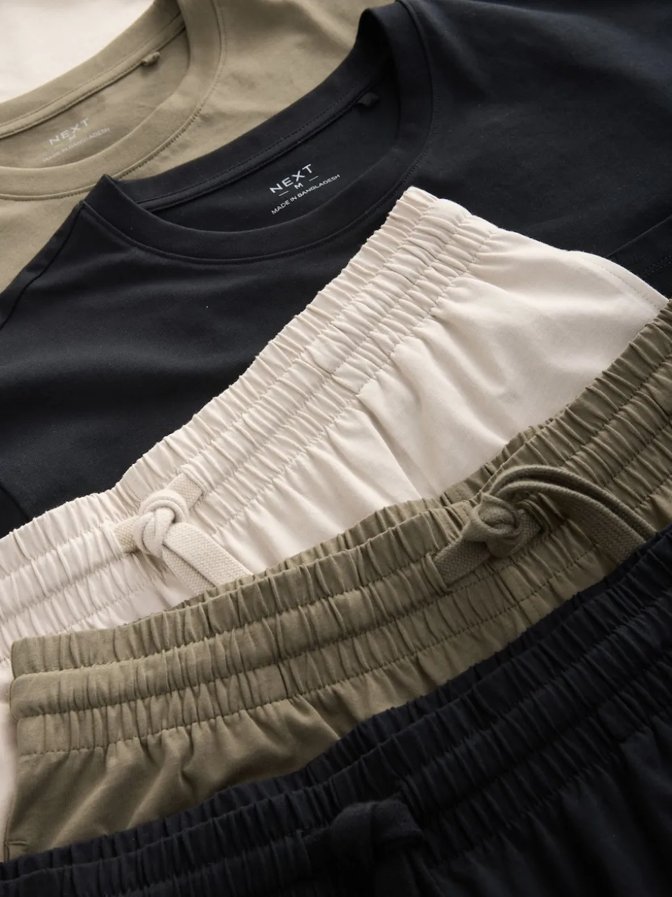 Black/Khaki Green/Ecru Jersey Pyjamas Shorts Set 3 Pack