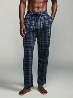 Black/Navy Blue Check Jersey 100% Cotton Pyjama Bottoms 2 Pack