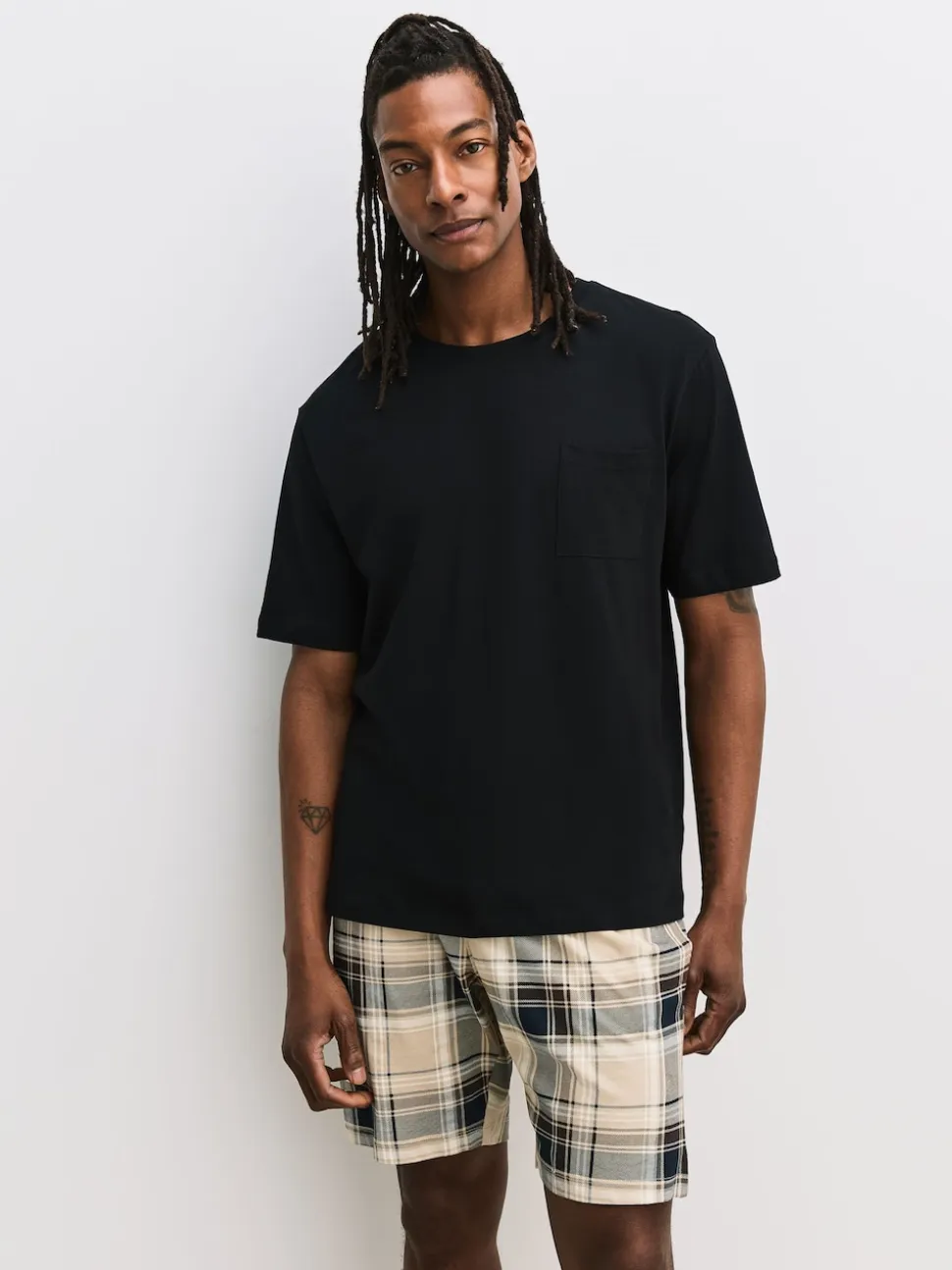 Black/Navy Blue Jersey Check Short Sleeve Pyjamas Set 3 Pack