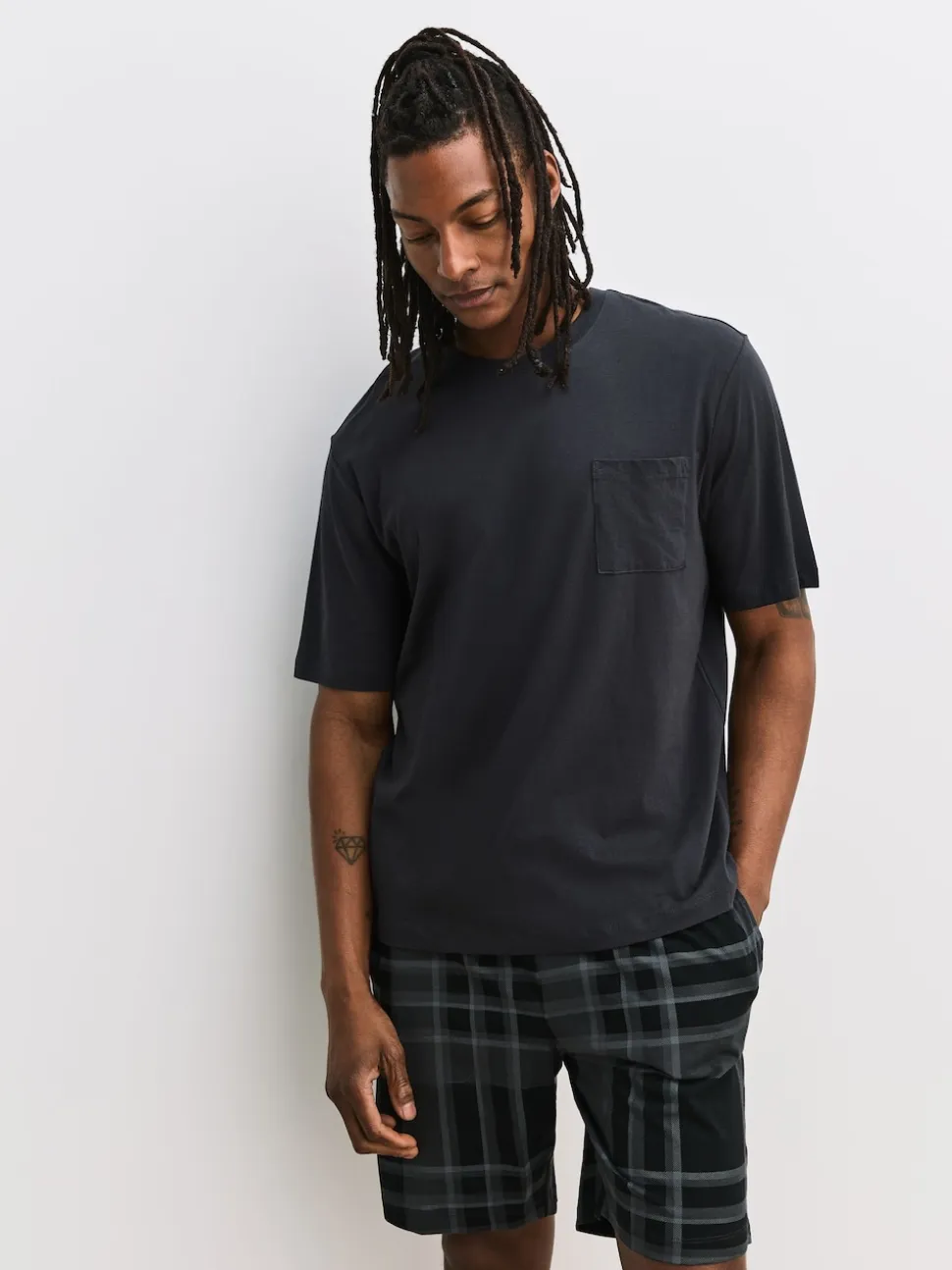 Black/Navy Blue Jersey Check Short Sleeve Pyjamas Set 3 Pack