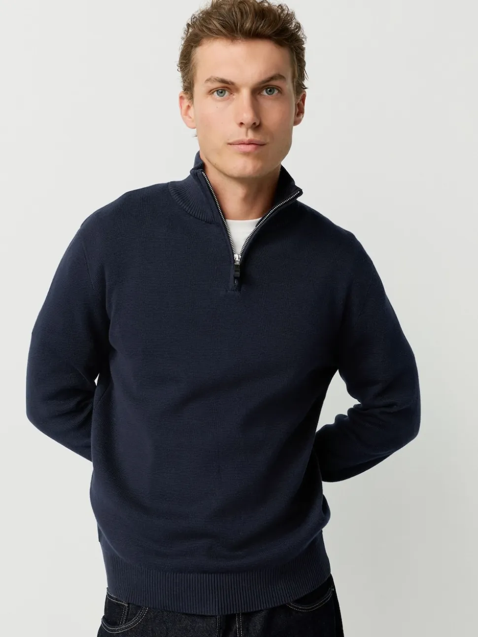 Black/Navy Blue N.Premium 100% Cotton Regular Fit Premium Quarter Zip Jumpers 2 Pack