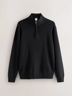 Black/Navy Blue N.Premium 100% Cotton Regular Fit Premium Quarter Zip Jumpers 2 Pack