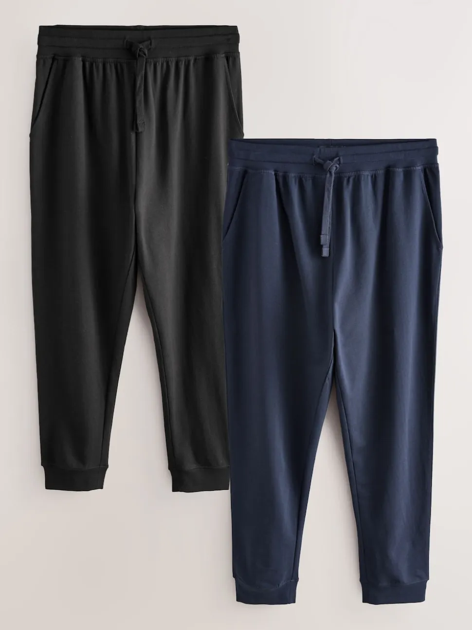 Black/Navy Cuffed Loopback Soft Touch 2 Pack Open Joggers