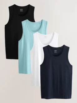 Black/Navy/White/Blue 100% Cotton Vests 4 Pack