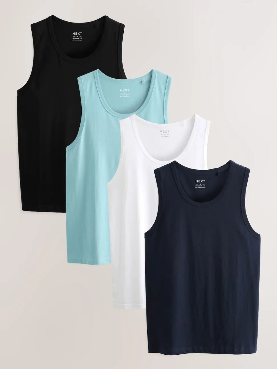 Black/Navy/White/Blue 100% Cotton Vests 4 Pack