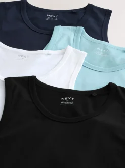 Black/Navy/White/Blue 100% Cotton Vests 4 Pack