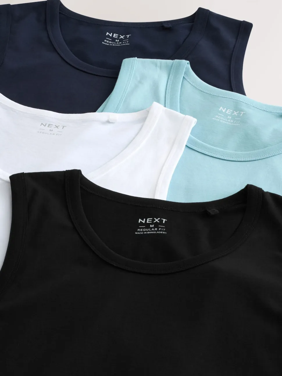 Black/Navy/White/Blue 100% Cotton Vests 4 Pack