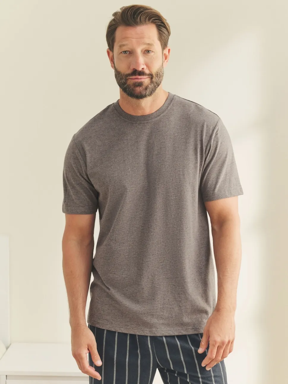 Black/Neutral Stripe Motionflex Cosy Short Sleeve Pyjamas Set