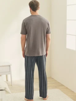 Black/Neutral Stripe Motionflex Cosy Short Sleeve Pyjamas Set