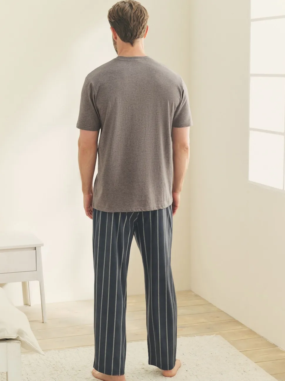 Black/Neutral Stripe Motionflex Cosy Short Sleeve Pyjamas Set