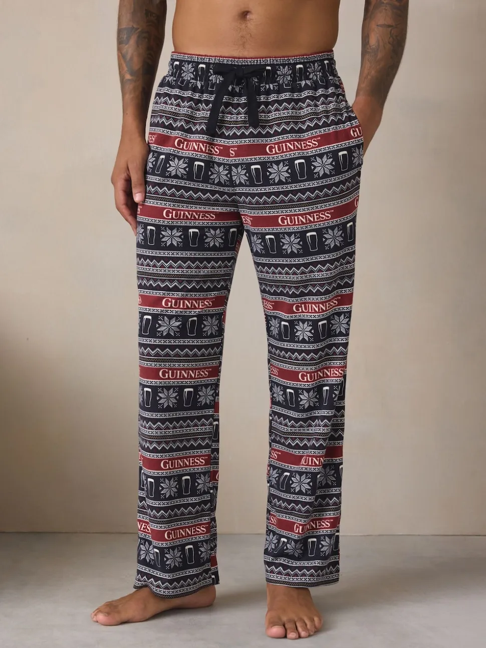 Black/Red Fairisle Guinness License Long Pyjama Bottoms