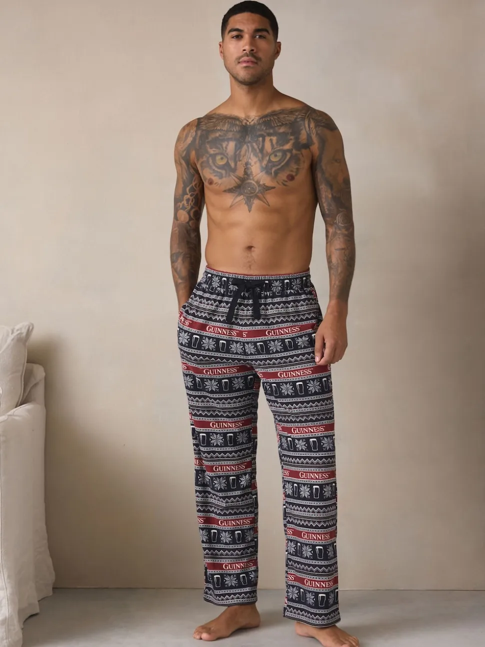 Black/Red Fairisle Guinness License Long Pyjama Bottoms