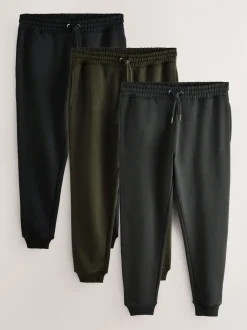 Black/Slate Grey/Khaki Green Slim Fit Cotton Rich Jersey Joggers 3 Pack