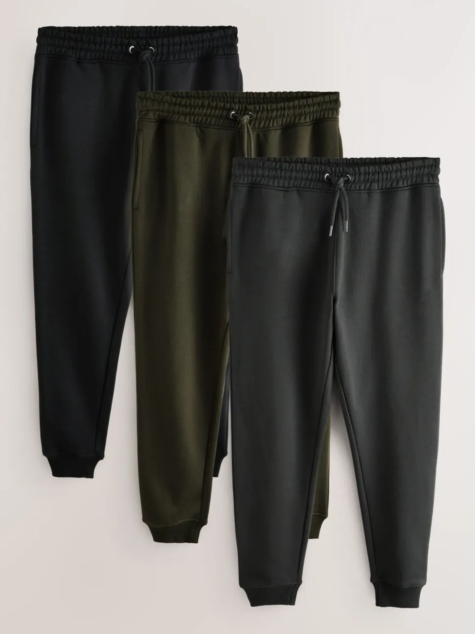 Black/Slate Grey/Khaki Green Slim Fit Cotton Rich Jersey Joggers 3 Pack