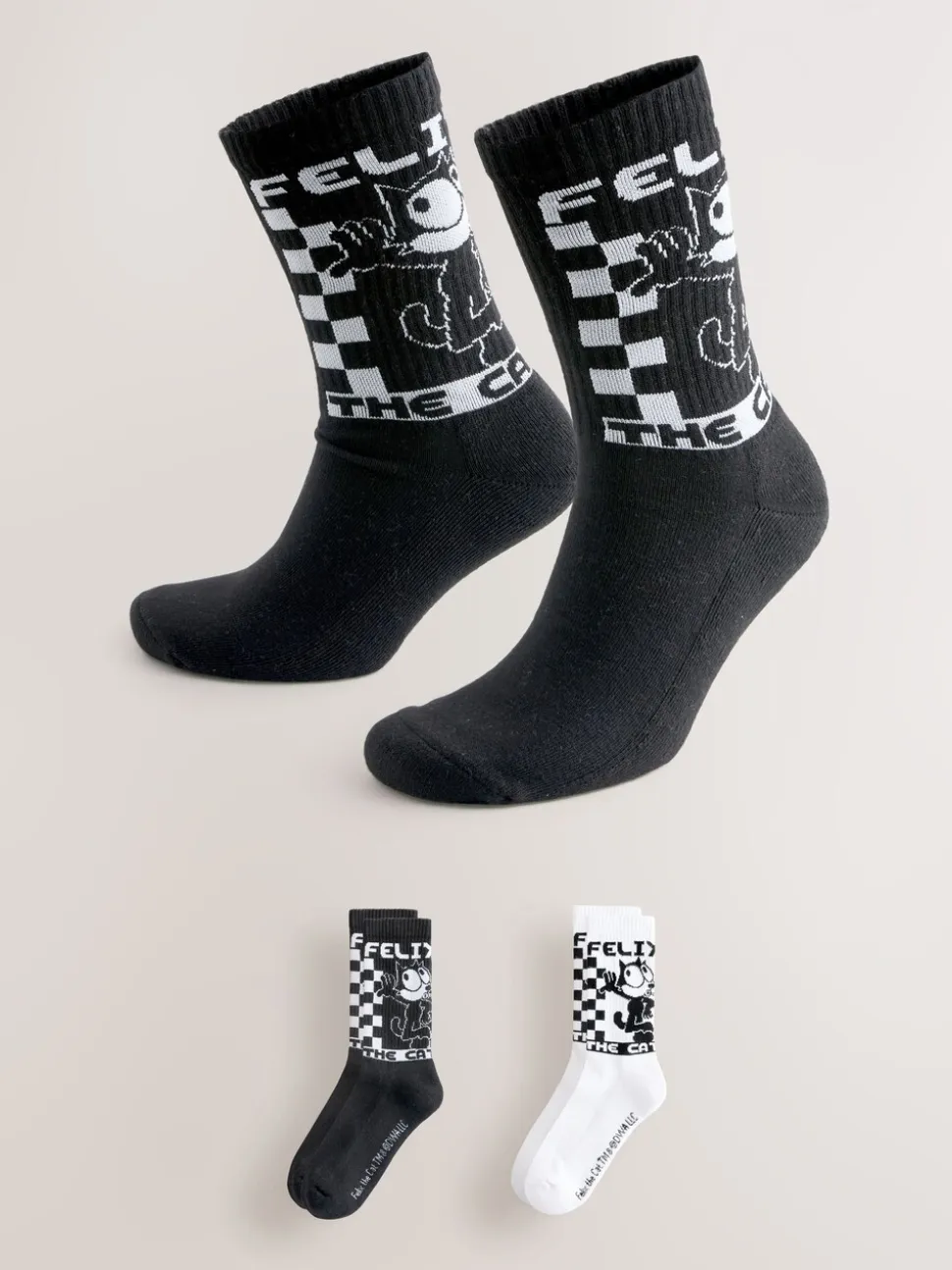 Black/White Felix License Cushioned Sports Socks 2 Pack