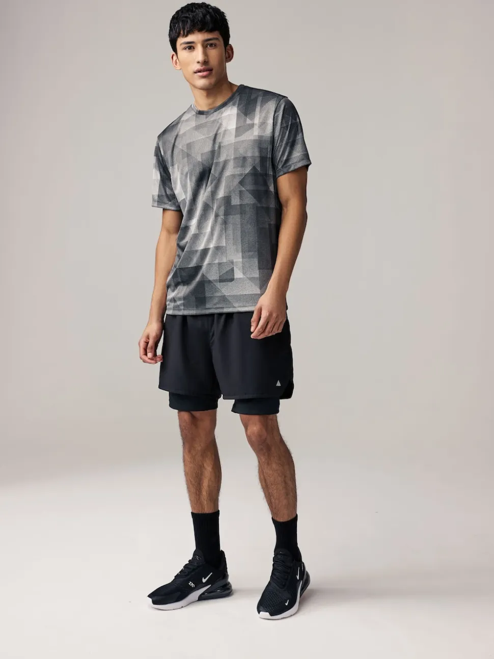 Black/White Mono Active Gym Printed Training T-Shirt