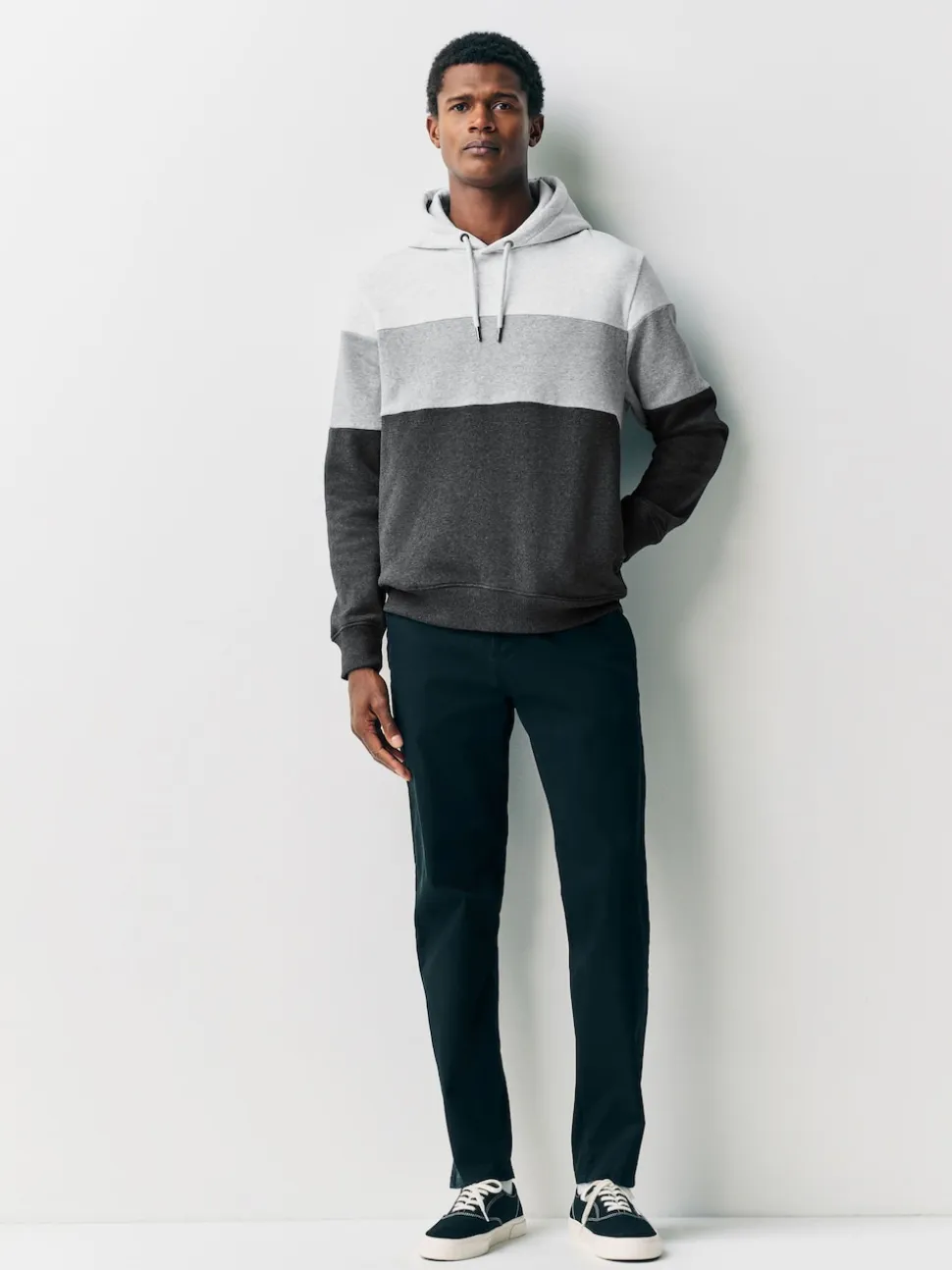 Black/White Overhead Hoodie Colour Blocking Sweatshirt