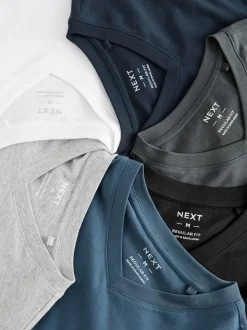 Black/White/Blue/Grey Essential V-Neck 100% Cotton T-Shirts 6 Pack