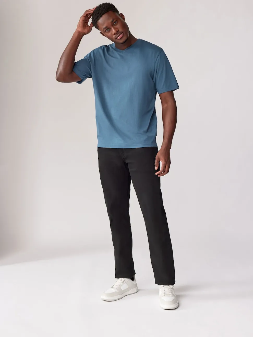 Black/White/Blue/Grey Essential V-Neck 100% Cotton T-Shirts 6 Pack