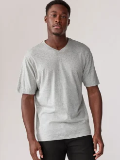 Black/White/Blue/Grey Essential V-Neck 100% Cotton T-Shirts 6 Pack