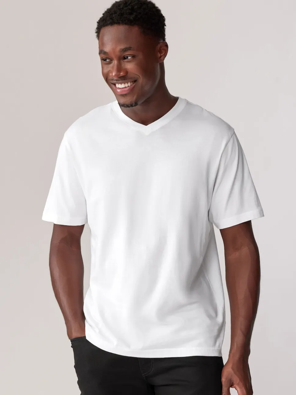 Black/White/Blue/Grey Essential V-Neck 100% Cotton T-Shirts 6 Pack