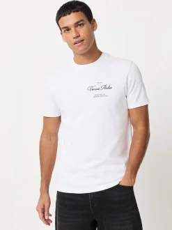 Black/White/Grey Embroidered Slim Fit Graphic Print T-Shirts 3 Pack