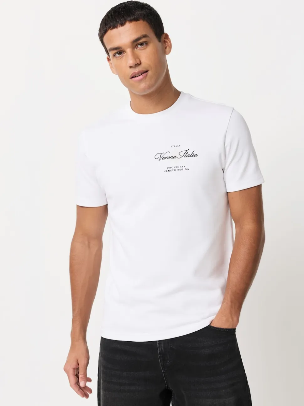 Black/White/Grey Embroidered Slim Fit Graphic Print T-Shirts 3 Pack