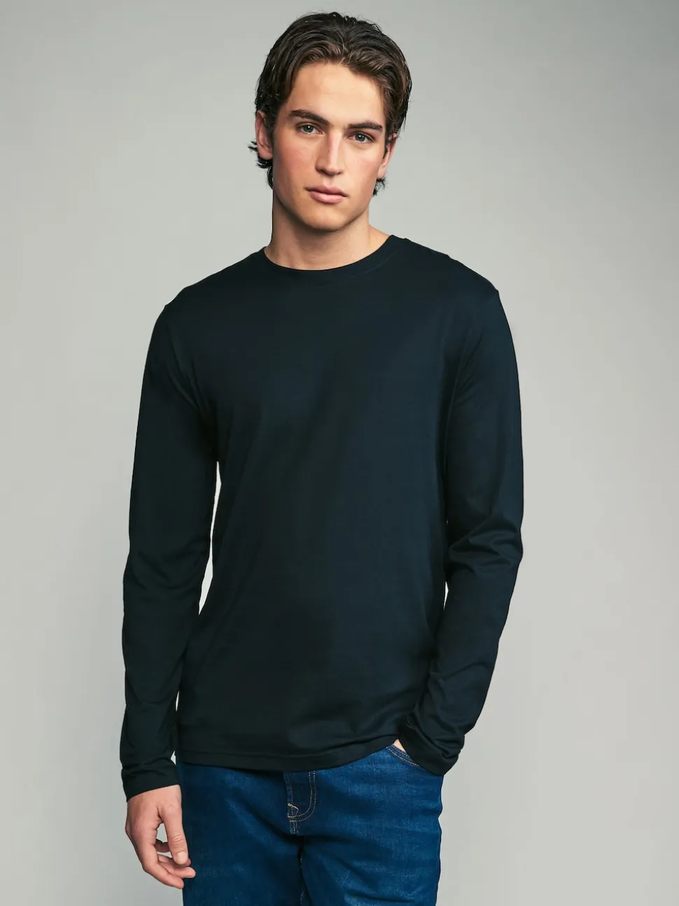 Black/White/Grey/Blue Slim Fit Regular Fit Long Sleeve 100% Cotton T-Shirts 5 Pack