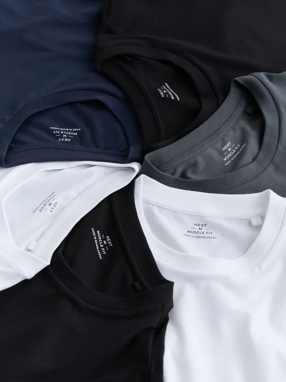 Black/White/Navy/Grey Muscle Fit Essential Cotton T-Shirts 6 Pack