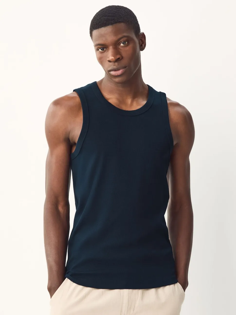 Black/White/Neutral/Navy 4 Pack Slim Ribbed Vest