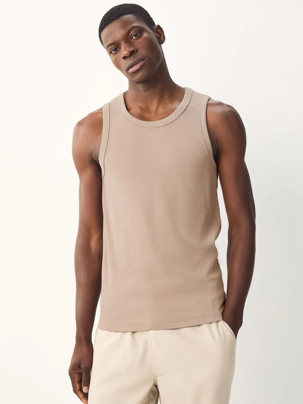 Black/White/Neutral/Navy 4 Pack Slim Ribbed Vest