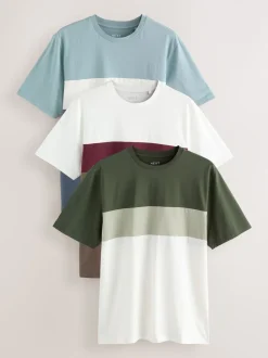 Blue / Neutral / Green Regular Fit Colour Blocking T-Shirts 3 Pack