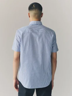Blue Bengal Short Sleeve With Button Down Collar Stripe Easy Iron Oxford Shirt