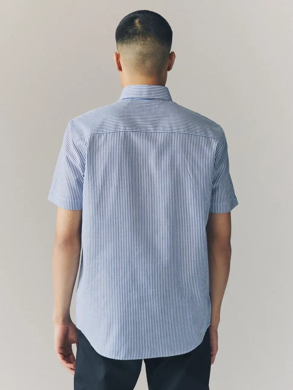 Blue Bengal Short Sleeve With Button Down Collar Stripe Easy Iron Oxford Shirt