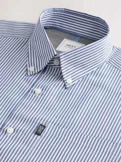 Blue Bengal Short Sleeve With Button Down Collar Stripe Easy Iron Oxford Shirt