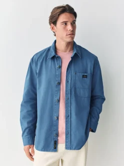 Blue Canvas Cord Collar Shacket Overshirt